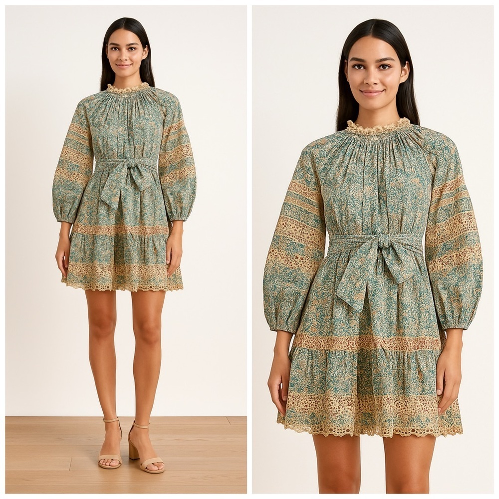 Ulla Johnson Ardith Eyelet Lace Poplin Floral Dress Size 4 Cottagecore Romantic‌